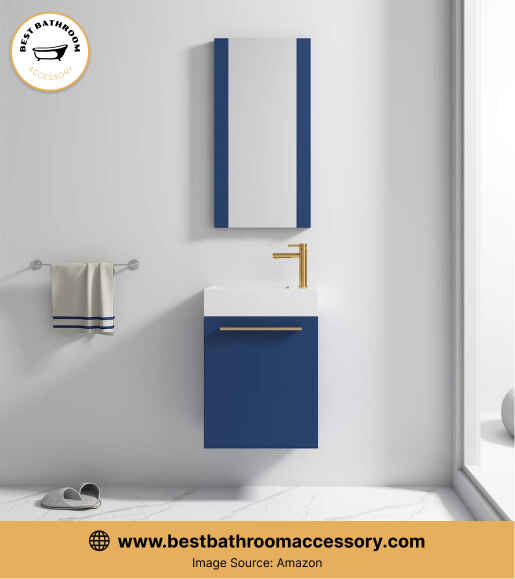 18 Inch Navy Blue Small Bathroom Vanity with Sink, Narrow Bathroom Vanity